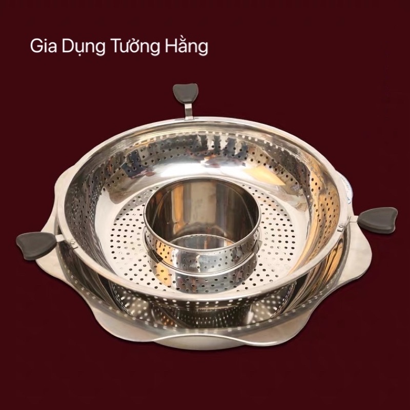 Nồi Lẩu Inox Xoay 2 Tầng Hàn Quốc,  Xoong Ăn Lẩu Đa Năng , Nồi Lẩu Inox 2 Tầng Dùng Được Cả Bếp Từ Và Bếp Gas