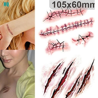 ♥3xhalloween ❥ ❈ Hình xăm sẹo Zombie với vết ghẻ giả Nhãn dán máu Trang điểm trang điểm