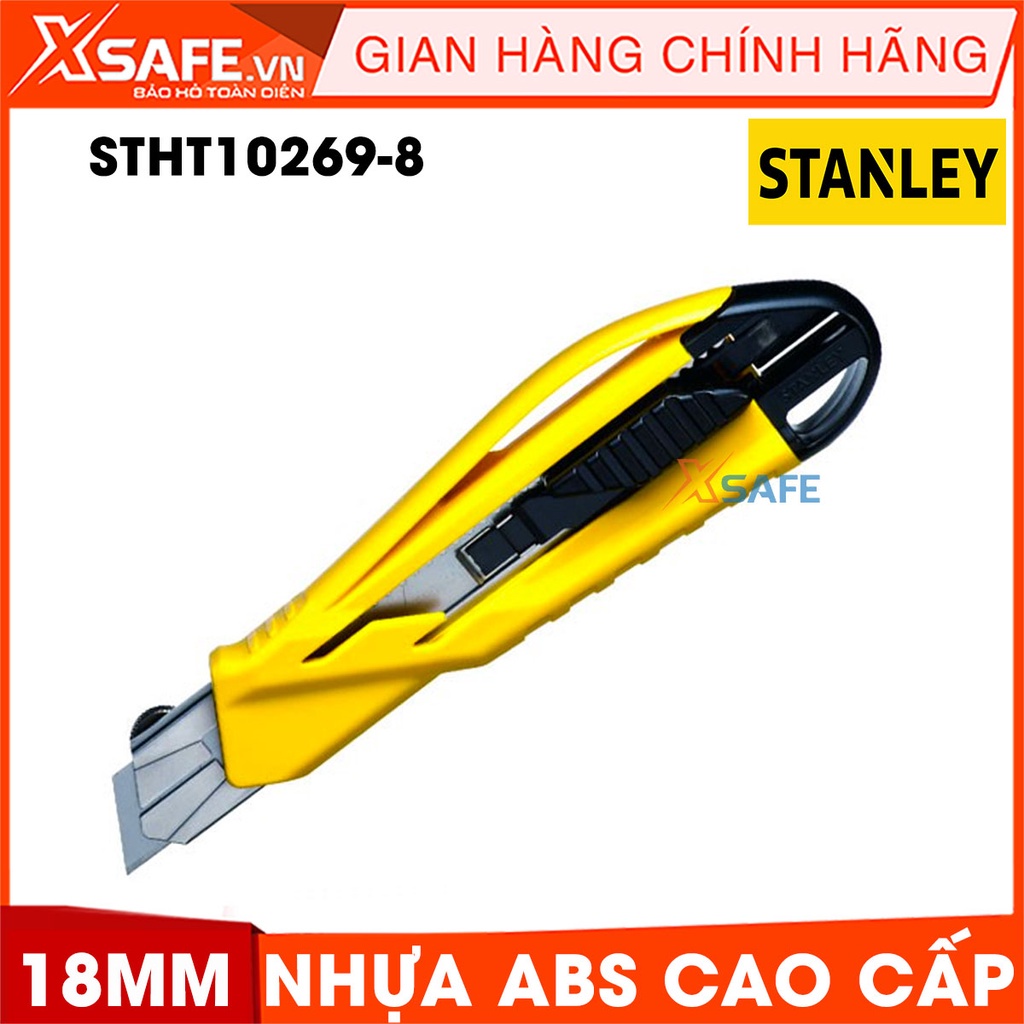 Dao STANLEY STHT10269-8 18mm thân nhựa ABS rắn chắc Dao rọc Stanley lưỡi hợp kim cao cấp, khóa trượt tự động