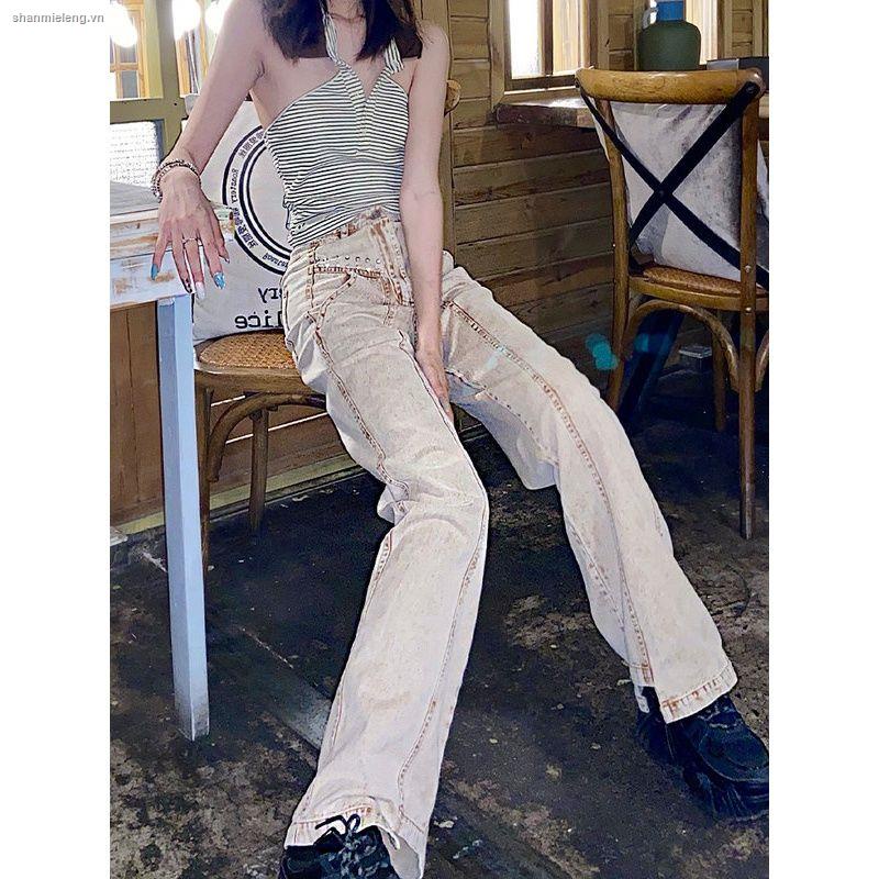 Quần denim kaki ống đứng phong cách hip hop cổ điển thời trang mùa thu dành cho nữ