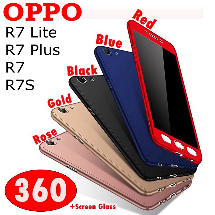 Ốp điện thoại nhựa cứng có kính cường lực bảo vệ toàn diện cho OPPO R7 R7+ R7S R7 Lite