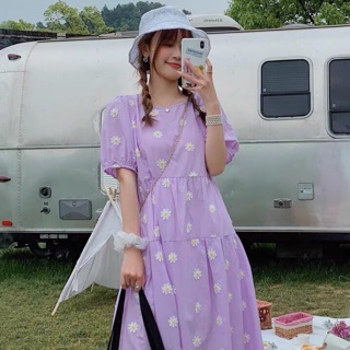 Đầm babydoll hoa cúc tím( mẹ bầu bon chen được nè)