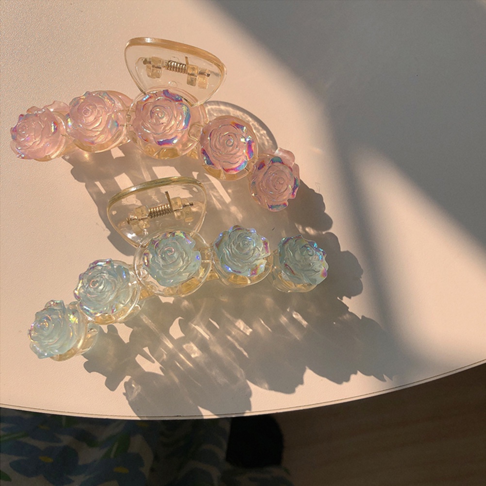 Kẹp Tóc Càng Cua Trong Suốt Đính Hoa Trà Làm Bằng Thủ Công Phong Cách Vintage