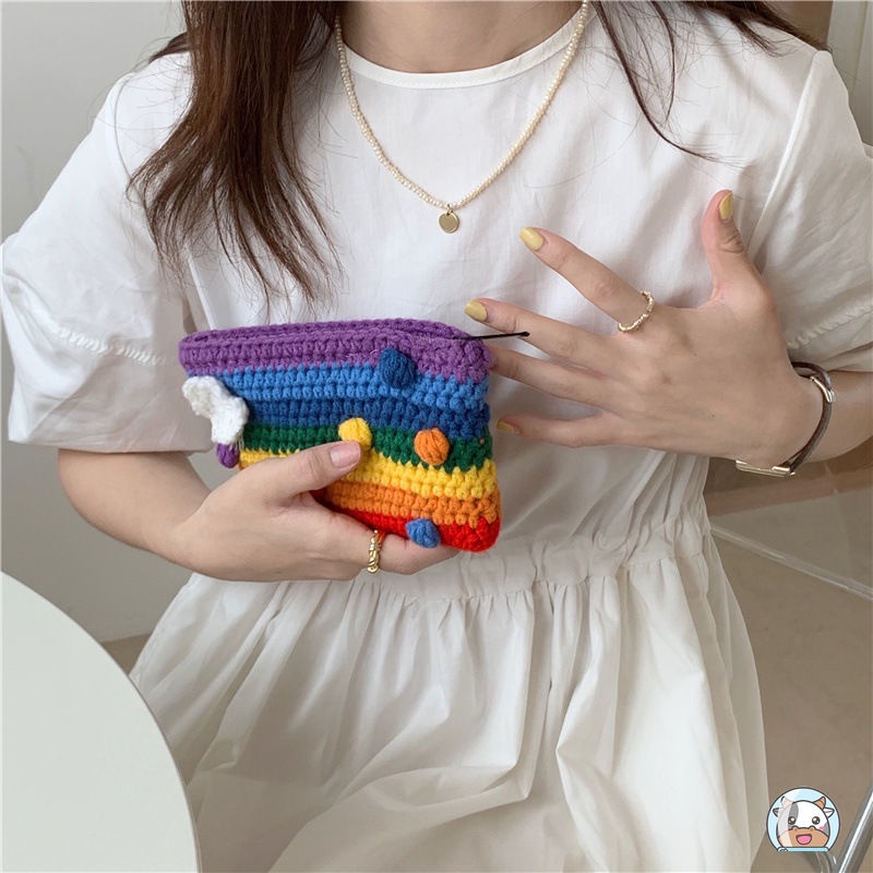 Túi Xách Nữ Đan Len Màu Cầu Vồng Thời Trang Hàn Quốc