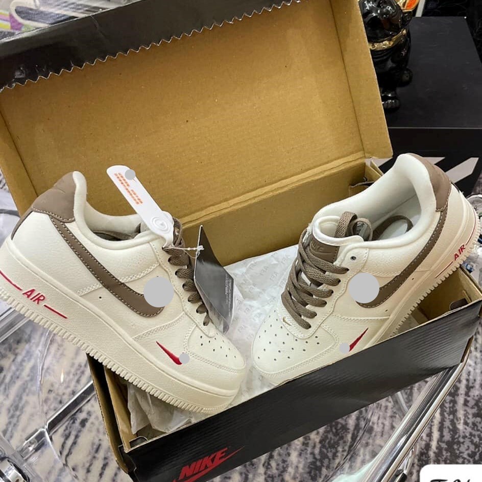 Giày af1 vệt nâu , Giày sneaker air foce 1 premium white brown nam nữ dễ phối đồ full box bill 2022