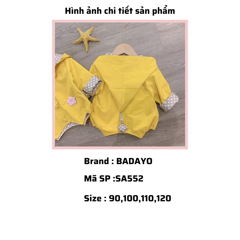 Áo khoác gió bé gái mẫu ngôi sao hàng 2 lớp họa tiết chấm bi badayo SA552