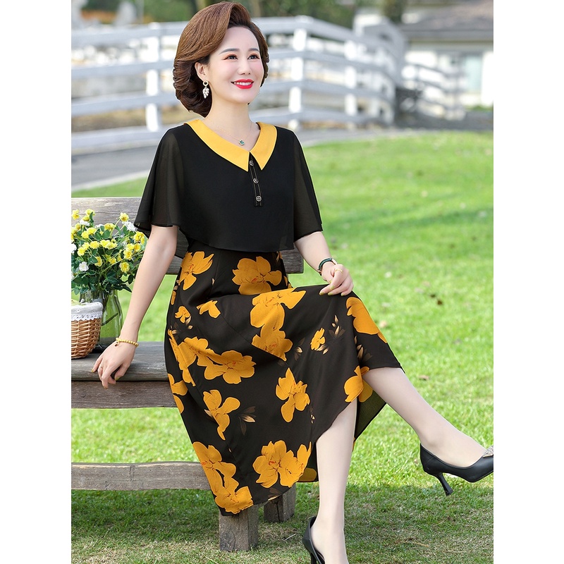 Vây dành cho nữ chung tuổi đầm dự tiệc Đầm Chiffon Dáng Dài Phong Cách Phương Tây Thời Trang Mùa Hè Hàng Mới 2022 Dành Cho Nữ Trung Niên 40 Tuổi