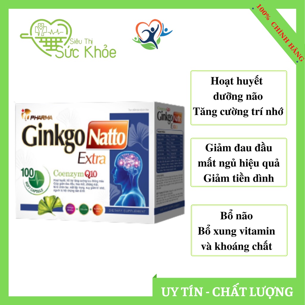 Ginkgo Natto Extra, Viên uống bổ não, Bổ não, Tăng cường lưu thông máu cải thiện trí nhớ giảm đau đầu chóng mặt