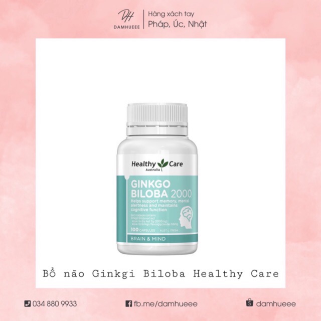 (Đủ bill) Bổ não Ginkgo Biloba Healthy Care Úc 100 viên