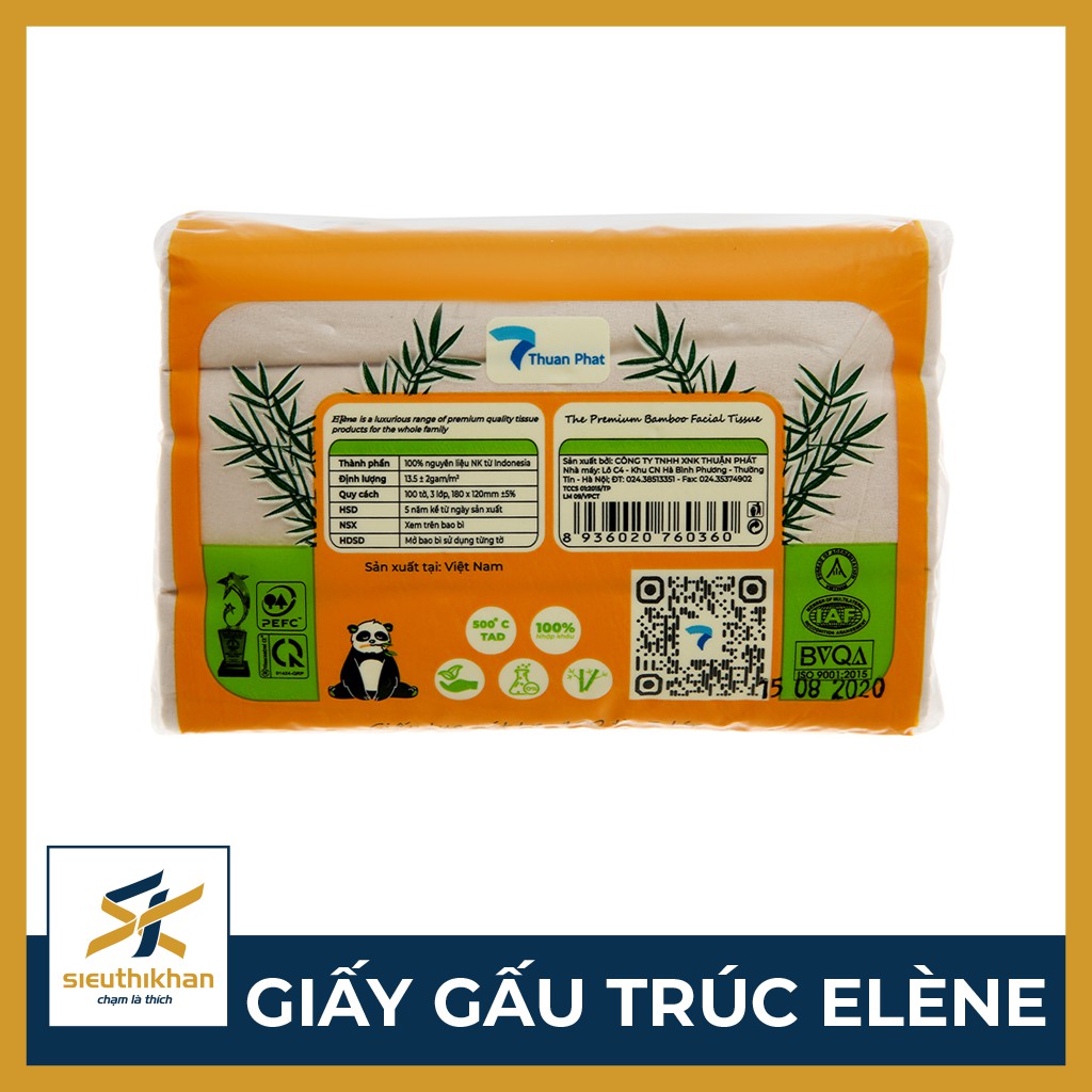 Set 3 gói giấy ăn gấu trúc elene rút nhỡ chính hãng, kích thước 18x12cm