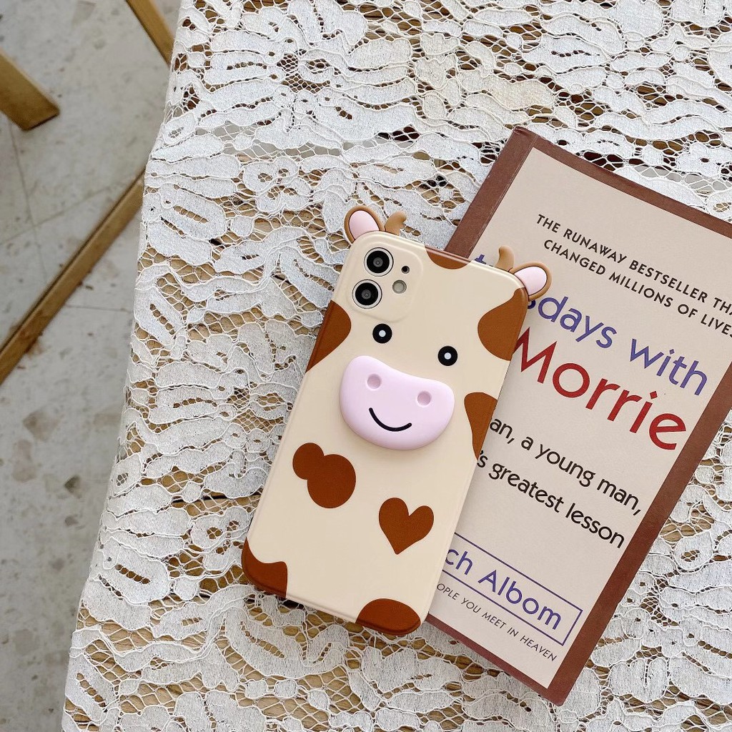 iPhone case Ốp lưng iPhone Hoạt hình Vỏ mềm Cute cow  TPU Bảo vệ ống kính hoạt hình Bốn mặt có kết cấu gợn sóng 3D dày cho iPhone 11 Pro Xs MAX XR I8 I7