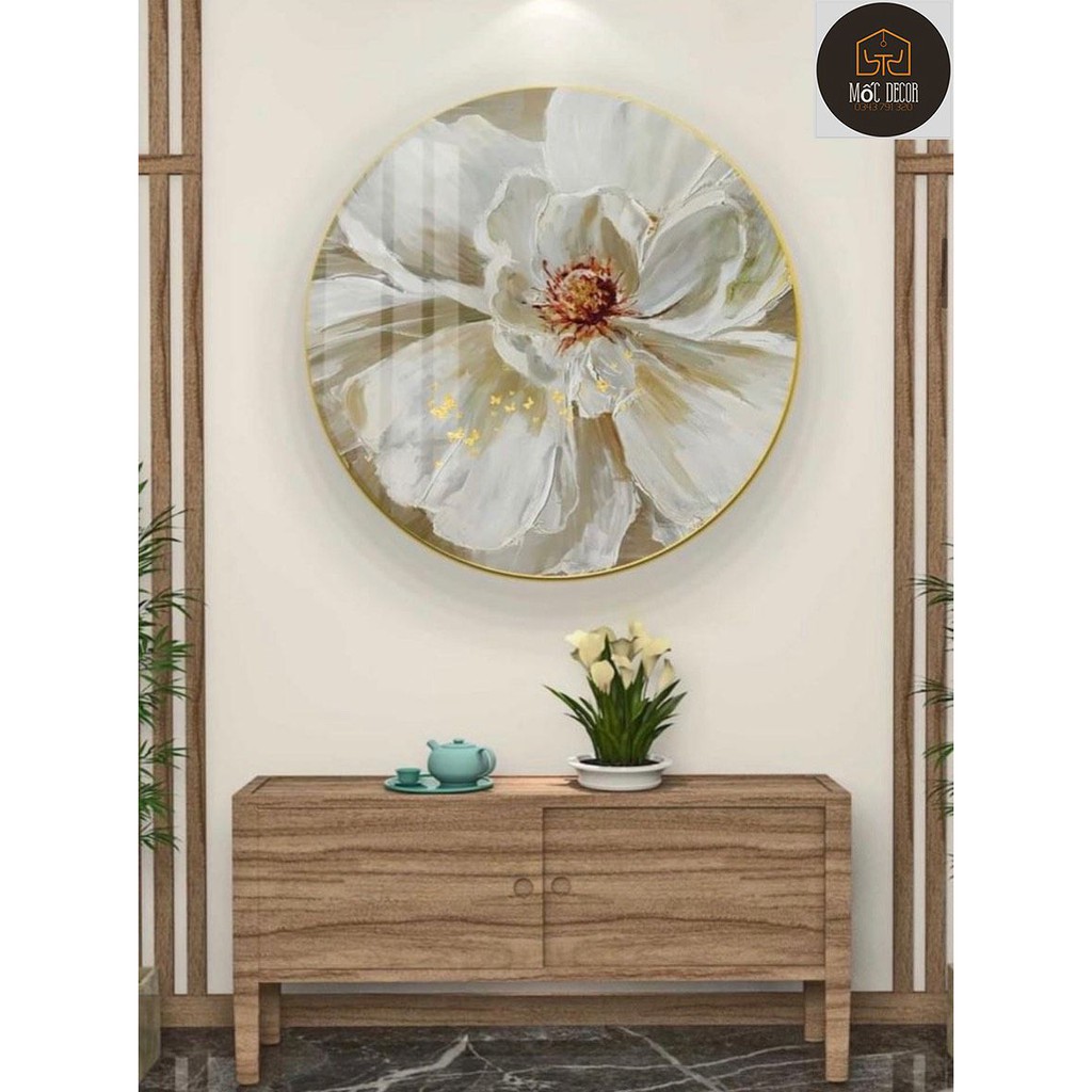 Tranh tráng gương tròn decor có khung tặng kèm đinh treo