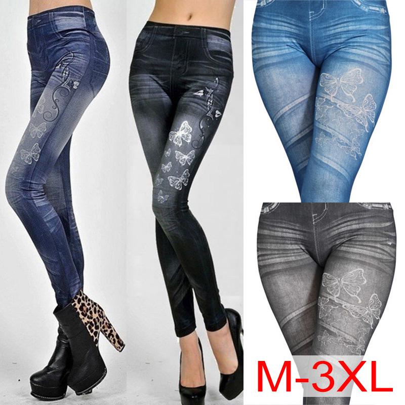 Quần legging giả jeans lưng cao thiết kế ôm sát tôn dáng
