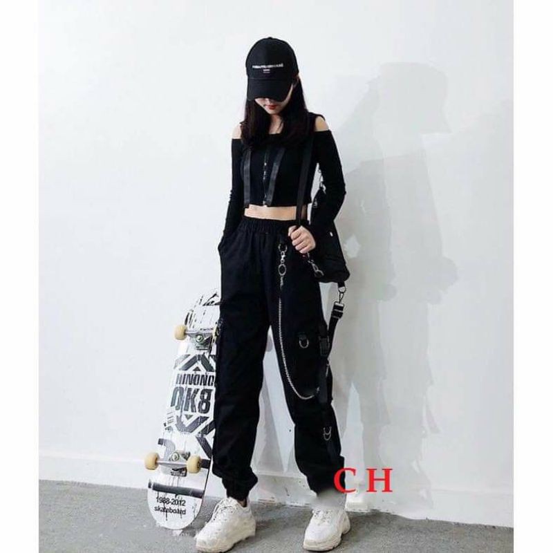 (Free ship) Quần kaki jogger túi hộp kèm khuy và dây xích, Quần Unisex bo chun form thụng thời trang nam nữ giá rẻ | BigBuy360 - bigbuy360.vn