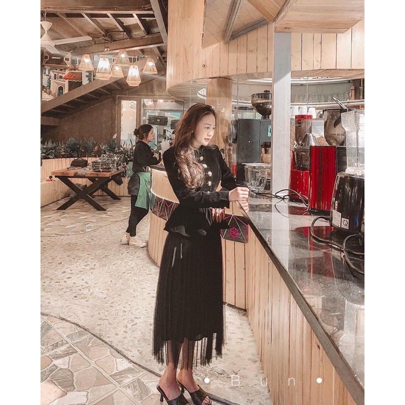 ÁO NHUNG DÀI TAY DÚM EO, DÁNG PELUM SANG TRỌNG