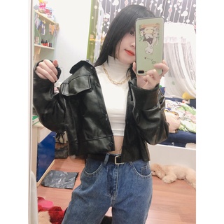 Áo da <Freeship>Áo khoác da nữ croptop basic freesize hot trend