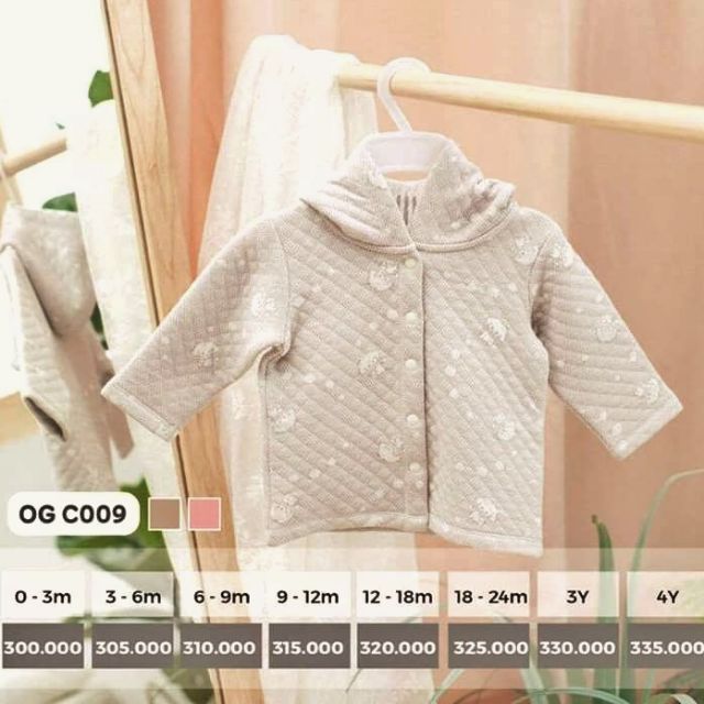 (LAPOMME).Áo khoác organic Cún con có mũ Hồng sz 12-18
