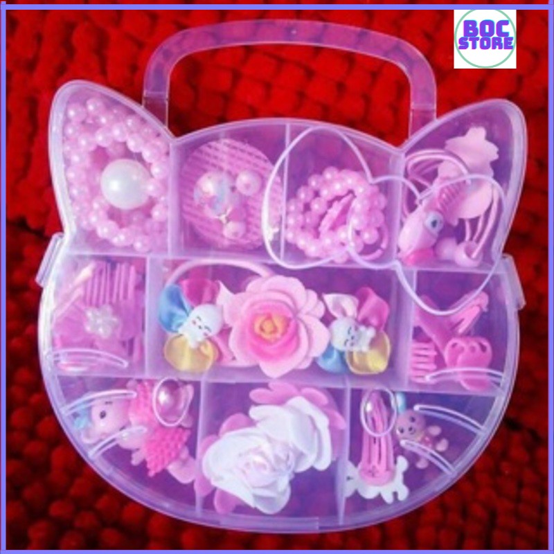 Hộp Dây Buộc Tóc Hello Kitty Đáng Yêu Cho Bé Gái - Hộp nơ tóc kitty cho bé gái thêm xinh xắn