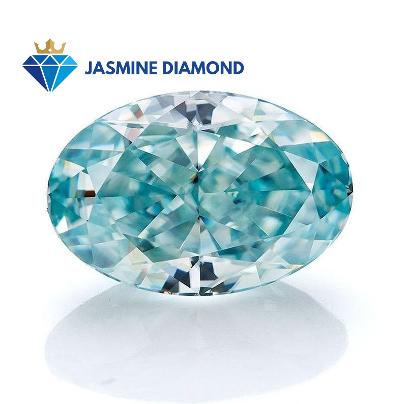 Kim cương nhân tạo Mỹ Moissanite giác cắt Oval màu xanh ngọc