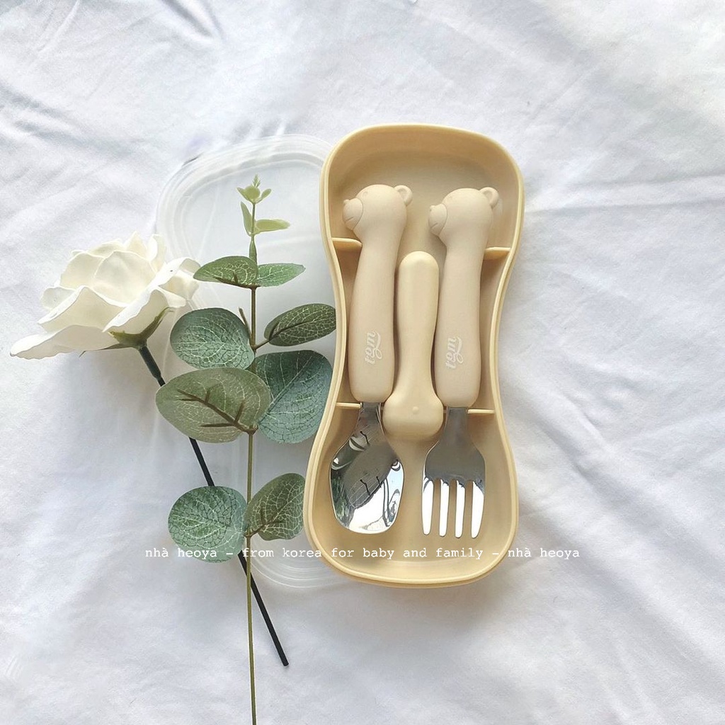 SET MUỖNG NĨA THÉP KHÔNG GỈ CHO BÉ KÈM HỘP TGM HÀN QUỐC