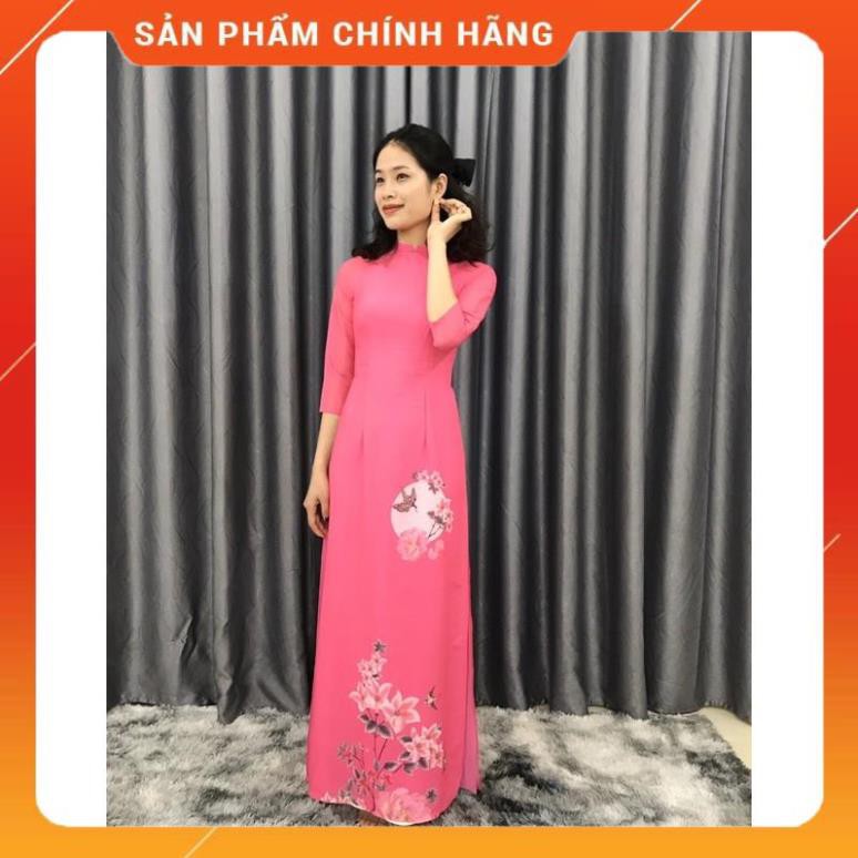 ÁO DÀI TẾT 2021 HOA ĐÀO CAO CẤP CỰC XINH - ÁO DÀI HỒNG HẠNH