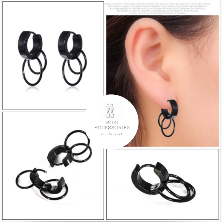 Khuyên tai Unisex Double Rings Earrings, Bông Tai Cá Tính (1 Chiếc)