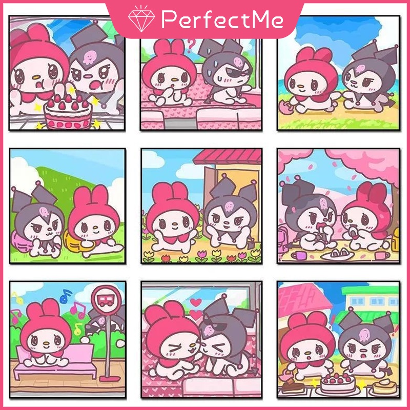 SANRIO Bộ 1 Tranh Đính Đá 5D Tự Làm Kích Thước 30 X 30 Cm Hình Cặp Đôi Trang Trí Nhà Cửa