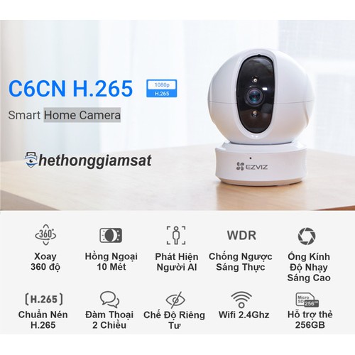 Camera IP Wifi Ezviz C6CN 1080p  chuẩn nén H265 SmartHome Thông Minh AI Nhận Diện Người, chính hãng, bảo hành 2 năm | BigBuy360 - bigbuy360.vn