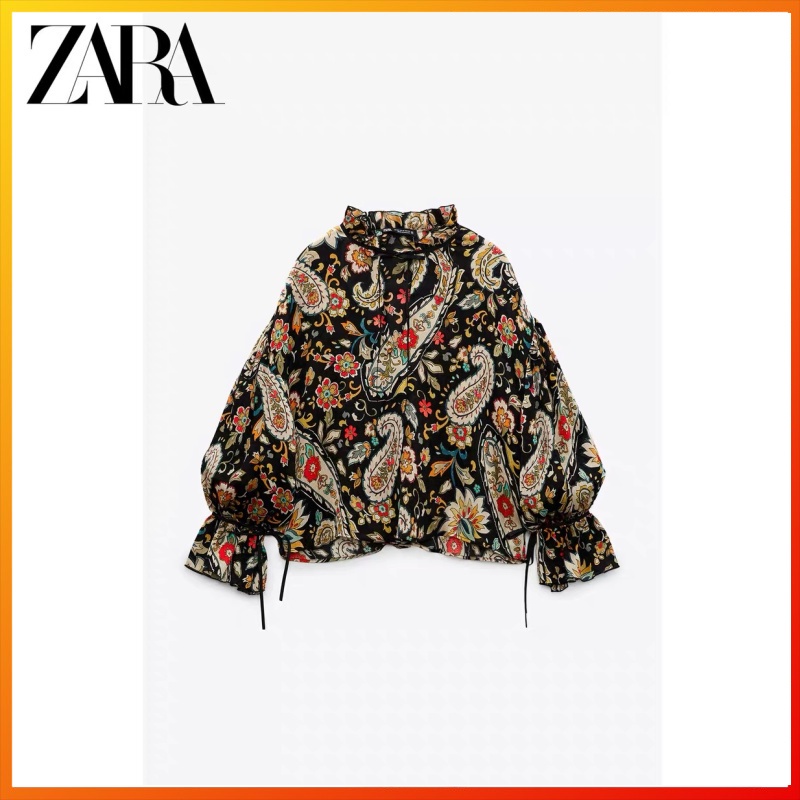 Zara Áo Sơ Mi In Họa Tiết Thắt Nơ Thời Trang Mùa Đông Cho Nữ