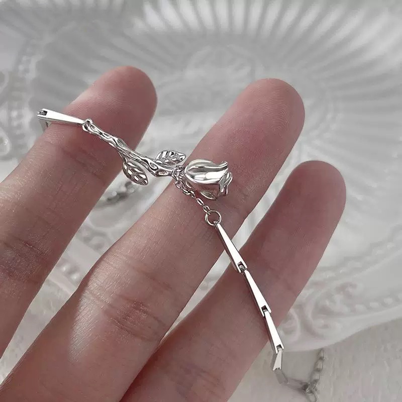 Vòng tay mạ bạc 925 thiết kế đơn giản thời trang cho cặp đôi nam nữ kiểu dáng Hoa Hồng