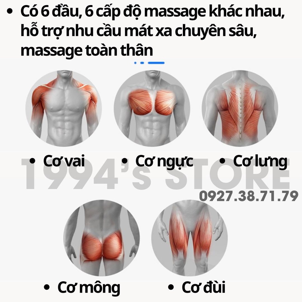 Máy massage cầm tay 6 đầu 6 cấp độ trị đau nhức toàn thân hiệu quả - Massage Gun cổ vai gáy kèm 6 đầu mát xa chuyên sâu