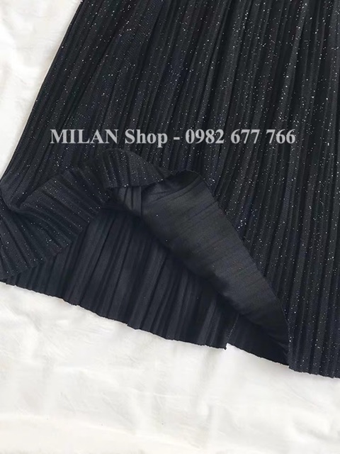 Chân váy dạ dài qua gối dập ly nhỏ nhũ và trơn ko nhũ