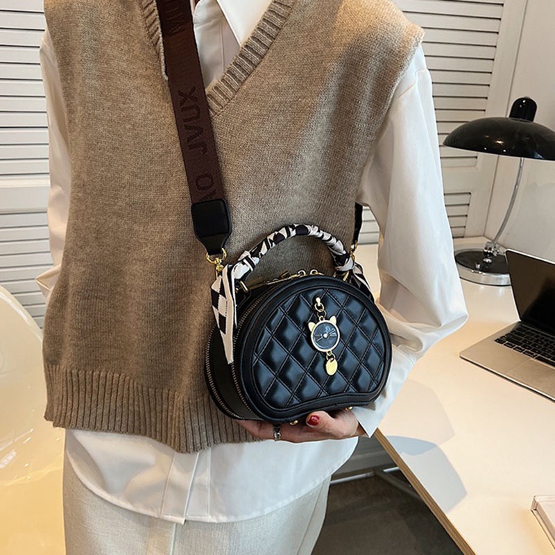 Túi đeo chéo IELGY hình tròn nhỏ thêu họa tiết hình thoi thời trang cho nữ