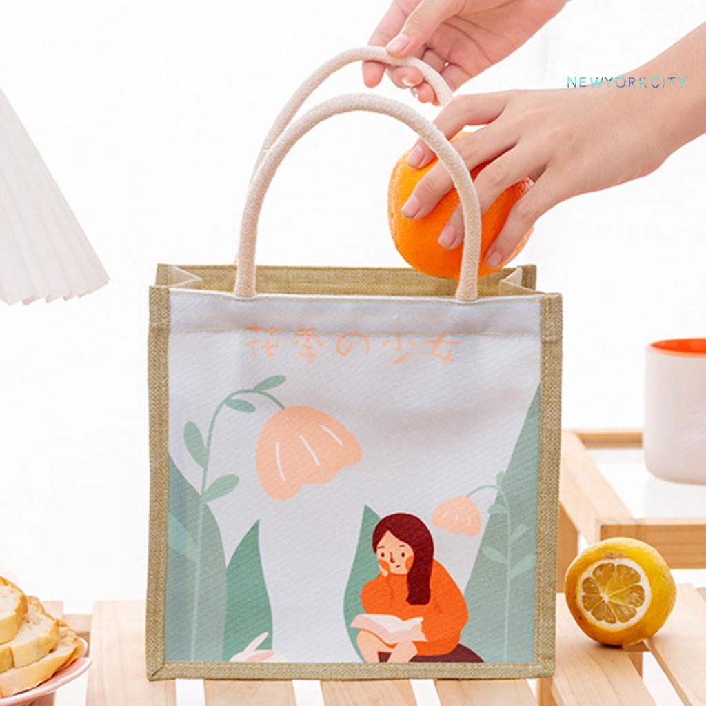 Túi Tote Vải Lanh Chống Thấm Nước In Họa Tiết Hoạt Hình Dễ Thương Tiện Dụng Cho Gia Đình