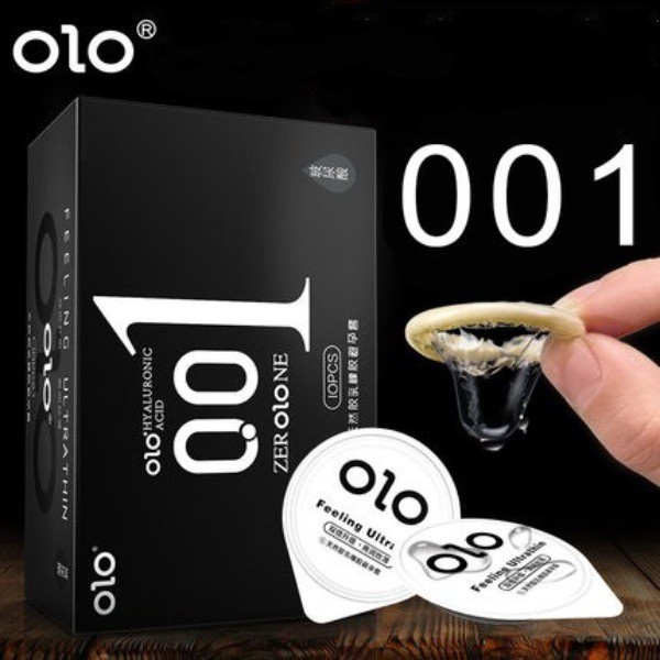 Bao cao su OLO đen chính hãng, siêu mỏng 0.01mm, hương vani với  benzocain 5% kéo dài thời gian hộp 10 chiếc