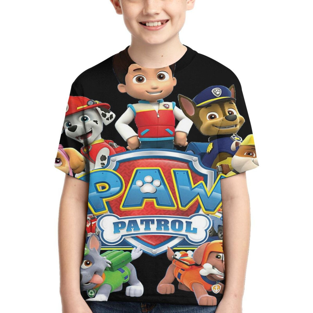 Paw Patrol Áo Thun Tay Ngắn Dáng Rộng In Hình Chú Chó Cứu Hộ 3d Dễ Thương Cho Bé