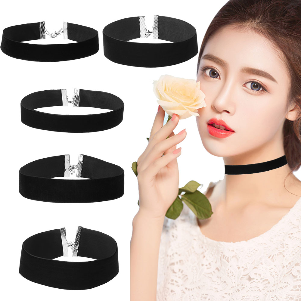 Vòng Cổ Choker Vải Nhung Màu Đen Phối Ruy Băng Phong Cách Gothic Cổ Điển Thời Trang Cho Nữ