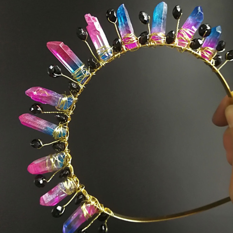 Cài Tóc Hình Vương Miện Đính Hạt Pha Lê Đen Phong Cách Công Chúa Vintage