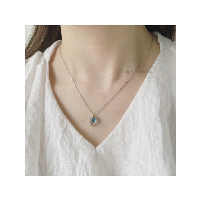 Dây chuyền Universe quả cầu đá xanh bạc 925