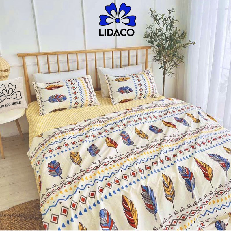 [Mã giảm 100k đơn 250k] Bộ chăn ga gối cotton poly Lidaco decor phòng ngủ vintage - Lông Chim Thổ Cẩm ( SP001279) | BigBuy360 - bigbuy360.vn
