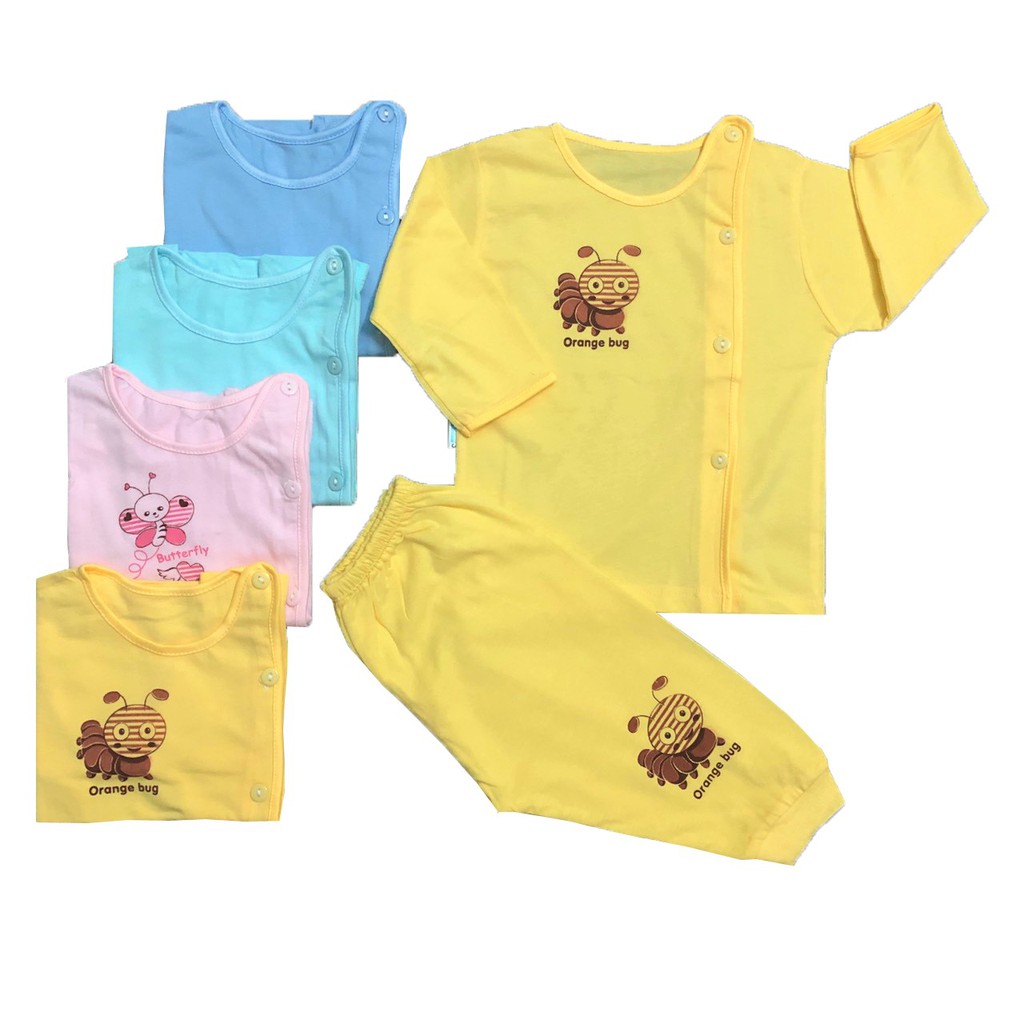 Bộ ( 1 bộ) quần áo sơ sinh cotton Thái Hà Thịnh | Mẫu Tay Dài Cài Lệch | Size 1-3 cho bé sơ sinh-9kg | quần áo trẻ em