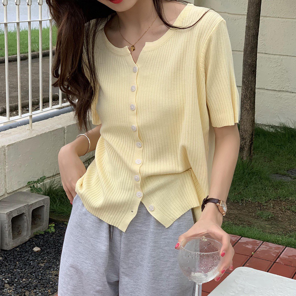 Áo khoác cardigan dệt kim tay ngắn cổ chữ V thời trang mùa hè Hàn Quốc 172091 cho nữ | BigBuy360 - bigbuy360.vn