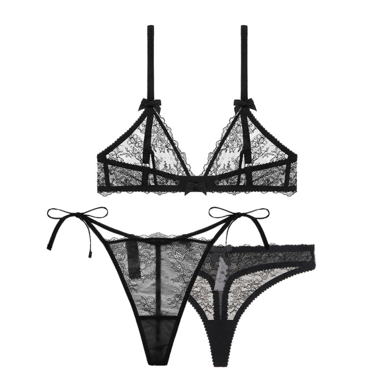 Bộ đồ lót 3 món VARSBABY gồm áo ngực và 2 quần lót phối ren siêu mỏng thoáng khí quyến rũ thời trang cho nữ