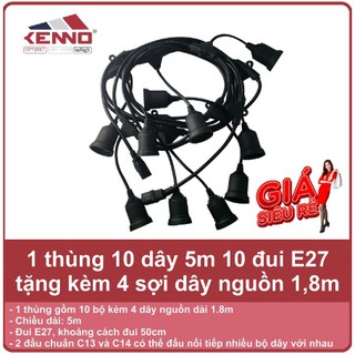Thùng 10 Sợi Dây 5m 10 Đui E27 Tặng Kèm 4 Sợi Dây Nguồn 1.8m - KENNO