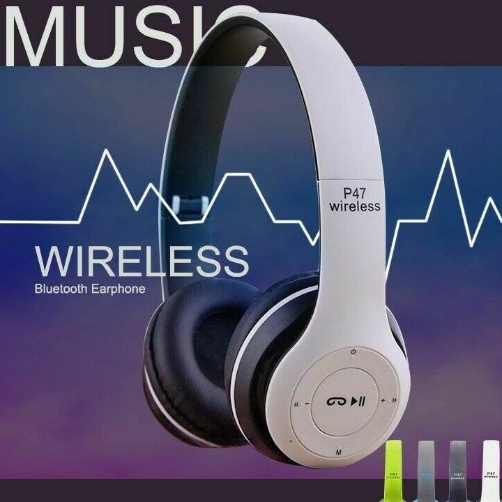 Tai Nghe Không Dây Kết Nối Bluetooth P47 Có Khe Cắm Thẻ Nhớ - Loại Chụp Tai- BASS UY LỰC