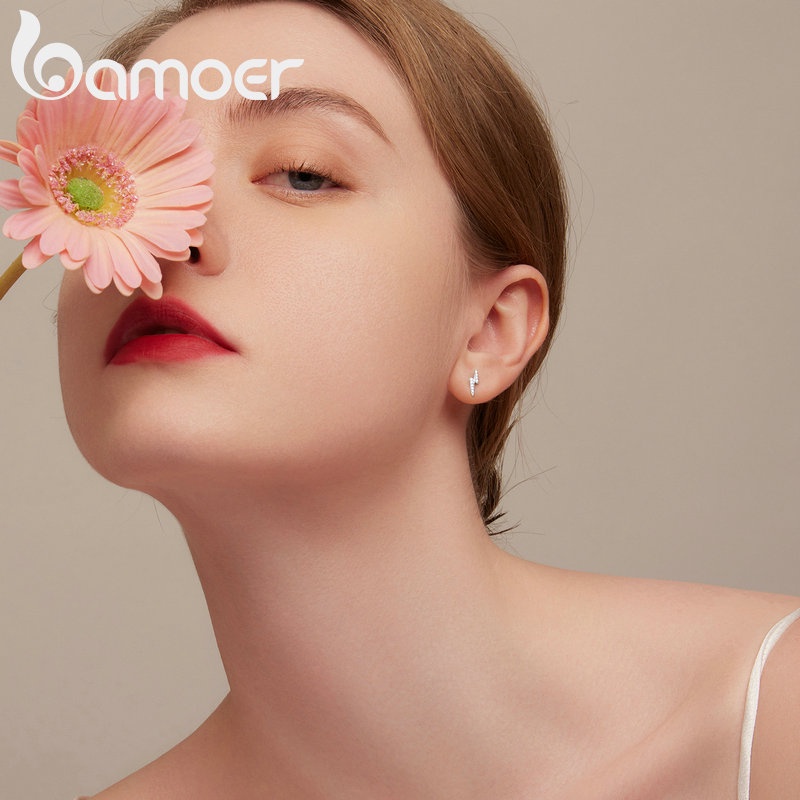 Khuyên tai BAMOER bạc 925 kiểu tia sét thời trang dành cho nữ