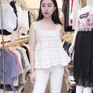 Áo 2 dây ren lưới bánh bèo