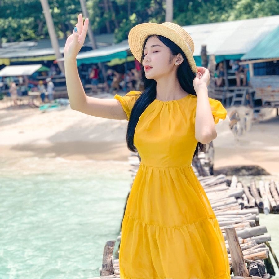 Đầm xòe tầng cách điệu, váy tơ hàn mỏng nhẹ có lớp lót Design By Giian V1877 | BigBuy360 - bigbuy360.vn