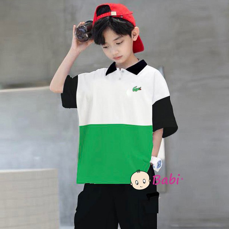Áo thun cổ bẻ phối màu cá tính cho bé trai, Áo Babi cổ trụ cotton cao cấp thời trang Hàn Quốc size đại 17kg-55kg