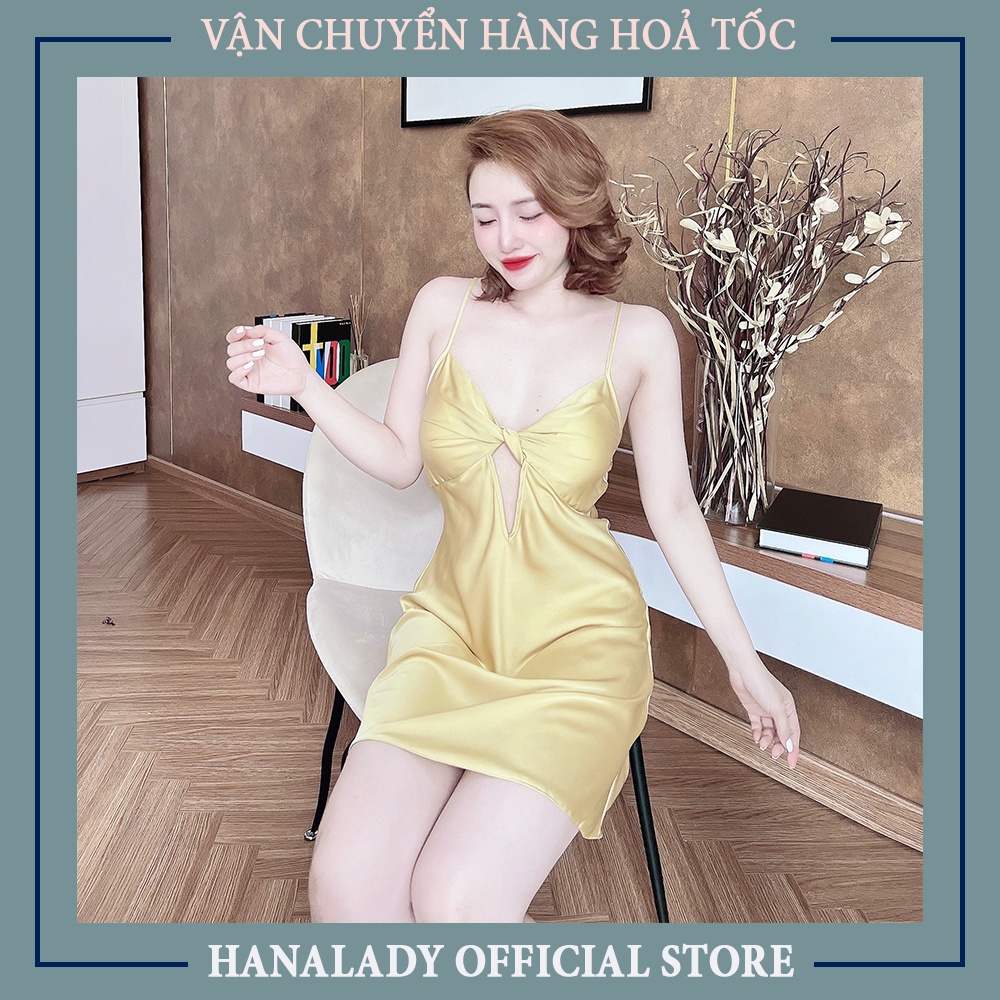 Váy ngủ lụa đầm ngủ 2 dây xoắn ngực quyến rũ kèm quần sexy V499